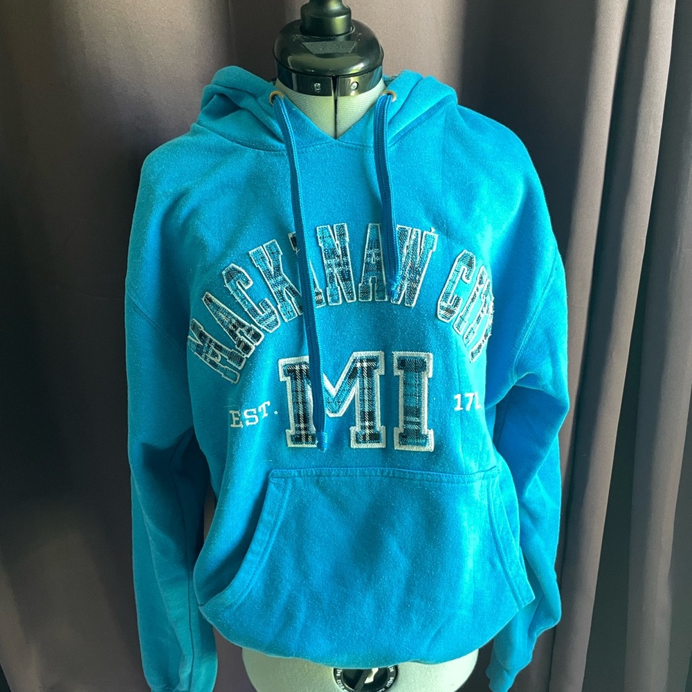 MI Bright Blue Mackinaw City Women's Hoodie